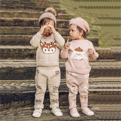 Baby Boys Girls Clothing Set of Top + Pants - Pink, Beige.