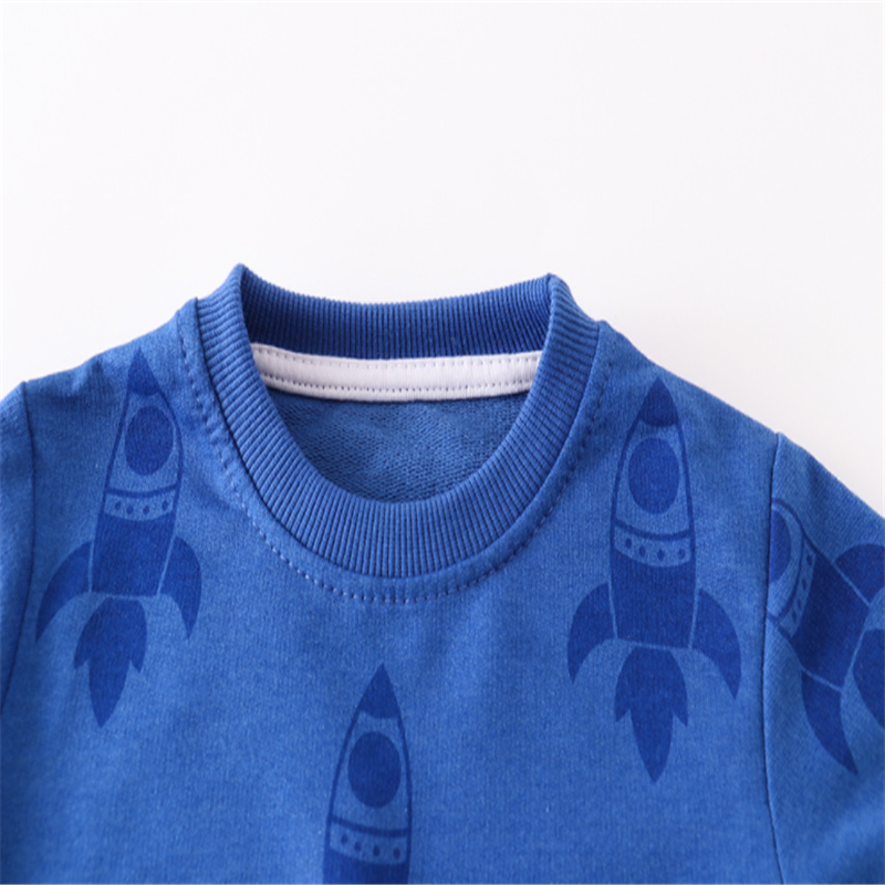 Boys Rocket Print Long Sleeve Cotton T-Shirt - Blue
