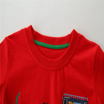 Boys Cartoon Cars Short Sleeve Cotton T-shirt - Red