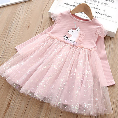 Toddler Girls Unicorn Princess Dress - Pink, Blue.