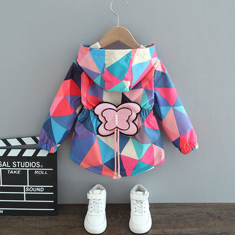 Girls Fashion Thin Flower Hooded Jacket - Green, Red.