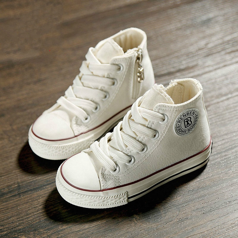 Kids High-top Canvas Casual Sneakers - White, Red, Black, Navy.