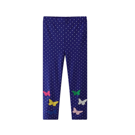 Girls Animal Printed Cotton Embroidered Skinny Leggings - Navy, Pink, Grey