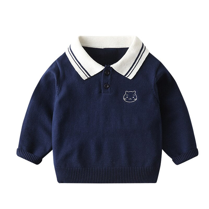 Baby Boys Casual Knitted Long Sleeve Lightweight Sweater - Navy Blue.