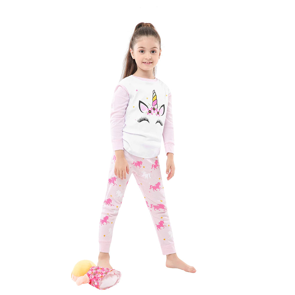 Children Cartoon Print Soft Cotton Pyjamas - Light Grey, Pink.