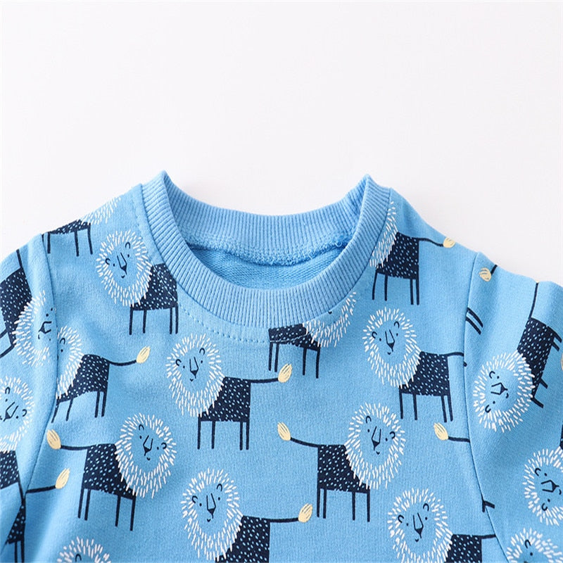 New Arrival Animals Print Kids Cartoon Long Sleeve Cotton Sweatshirts - Beige, Blue.