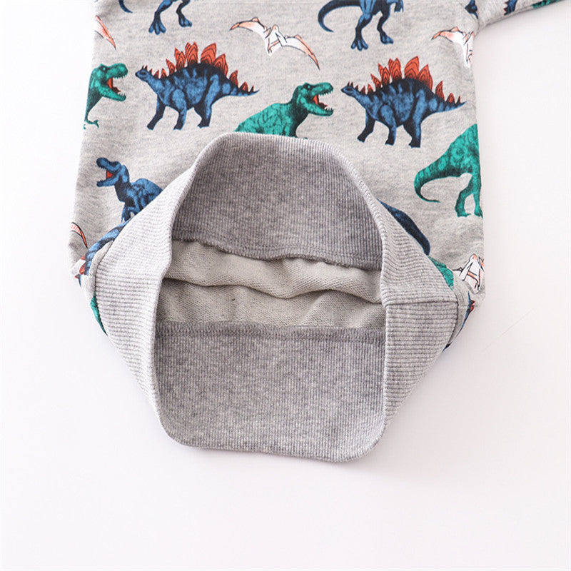 Kids Long Sleeve Dinosaurs Print Cotton Sweatshirt - Grey