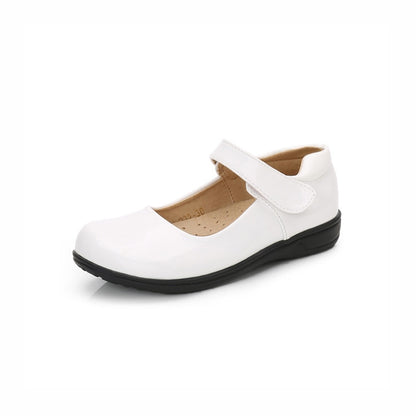Girls School Breathable Patent Leather Mary Jane Shoes - White, Black.