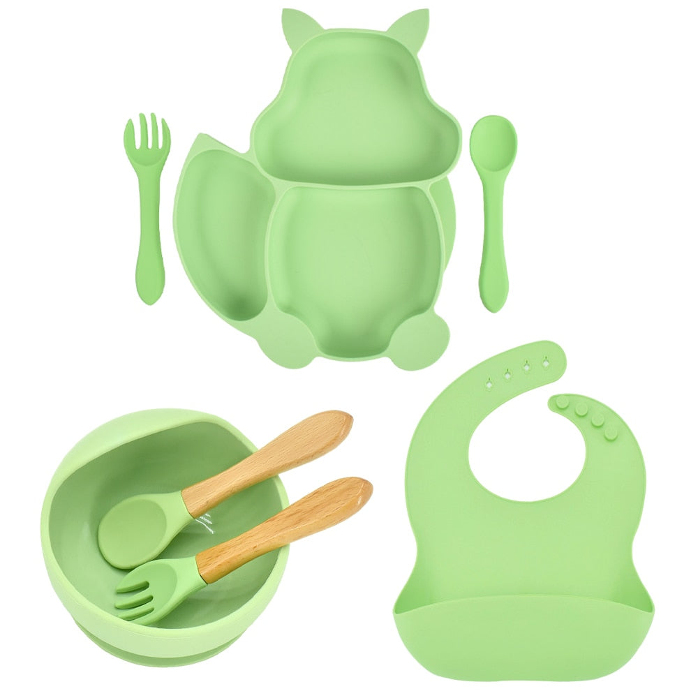 7pcs/set Baby Silicone Suction Children's Tableware Set - Lilac, Green, Blue, Beige.