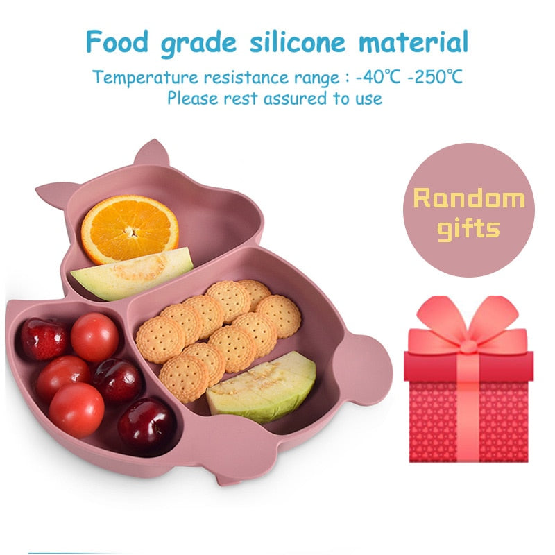 7 pcs/set Baby Silicone Suction Children's Tableware Set - Grey, Stone, Pink, Blue.