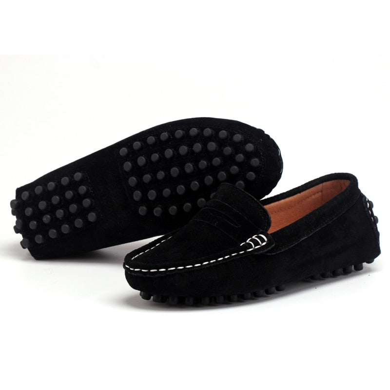Genuine Leather Kids Casual Walking Moccasins - Red, Black.