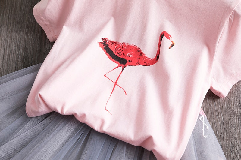 Girls Flamingo Print Summer Set of 2 pcs - Grey, Pink.