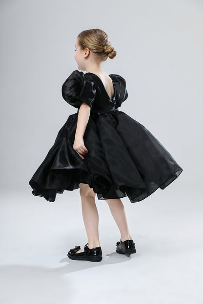 Elegant Floral Print Dress for Girls - Black.