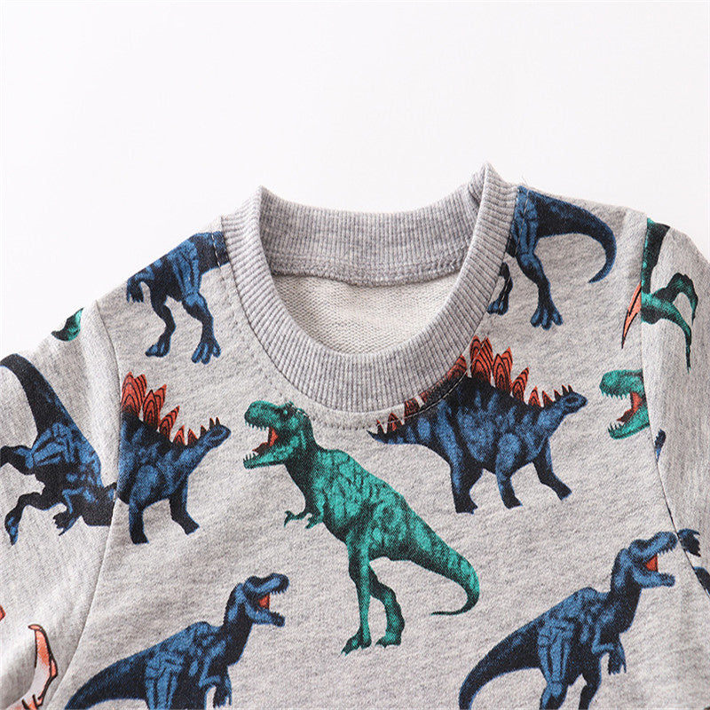 Kids Long Sleeve Dinosaurs Print Cotton Sweatshirt - Grey