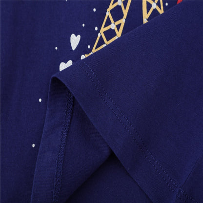 Girls The Eiffel Tower Print Long Sleeve Cotton Top - Navy Blue.