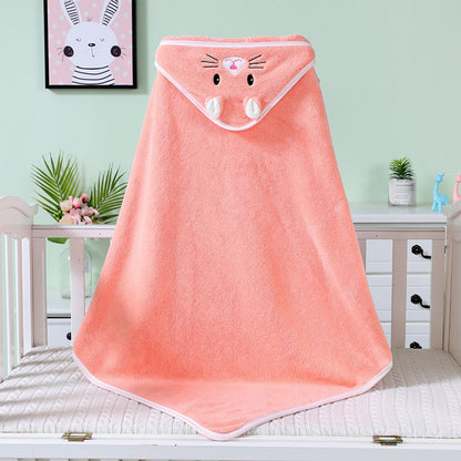 Soft Warm Cartoon Hooded Baby Fleece Towel, 80*80 cm - Light Green, Coral, Pink, White, Grey.