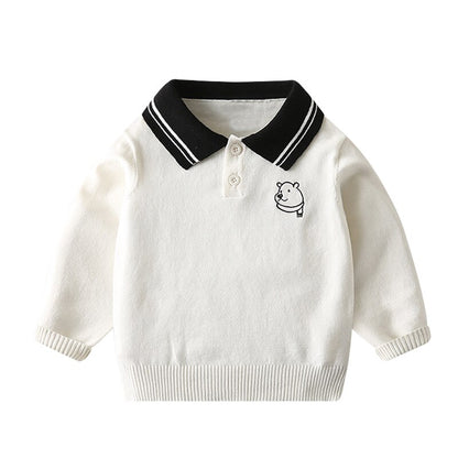 Baby Boys Casual Knitted Long Sleeve Lightweight Sweater - White.