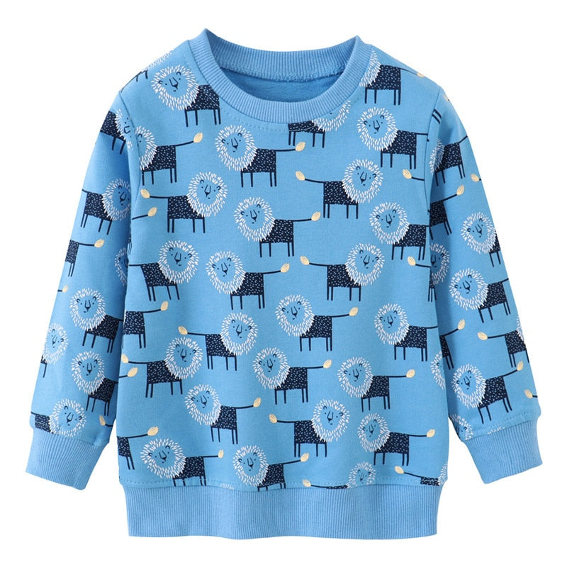 New Arrival Animals Print Kids Cartoon Long Sleeve Cotton Sweatshirts - Beige, Blue.