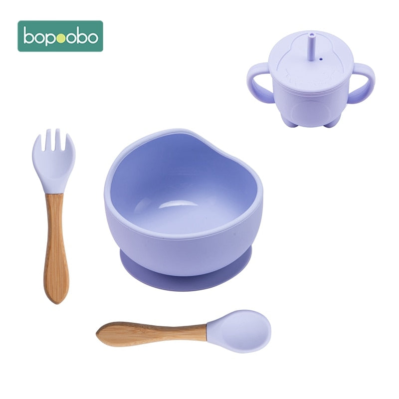 4 pcs/set Baby Silicone Feeding Set Non-Slip Waterproof Suction Bowl W –  Just a Wonderland
