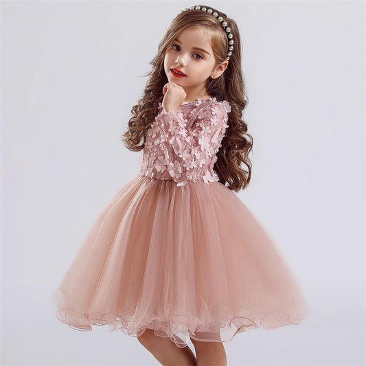 Girl's Long Sleeve Lace Princess Tutu Dress - Pink, Grey