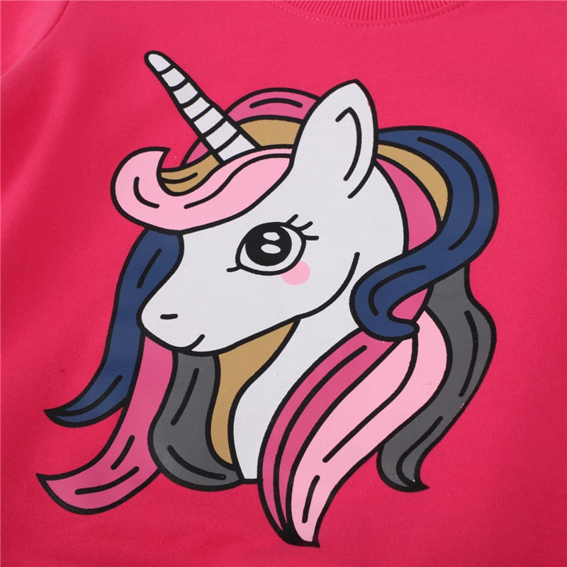 Girls Unicorn Print Cotton Sweatshirts - Fuchsia.