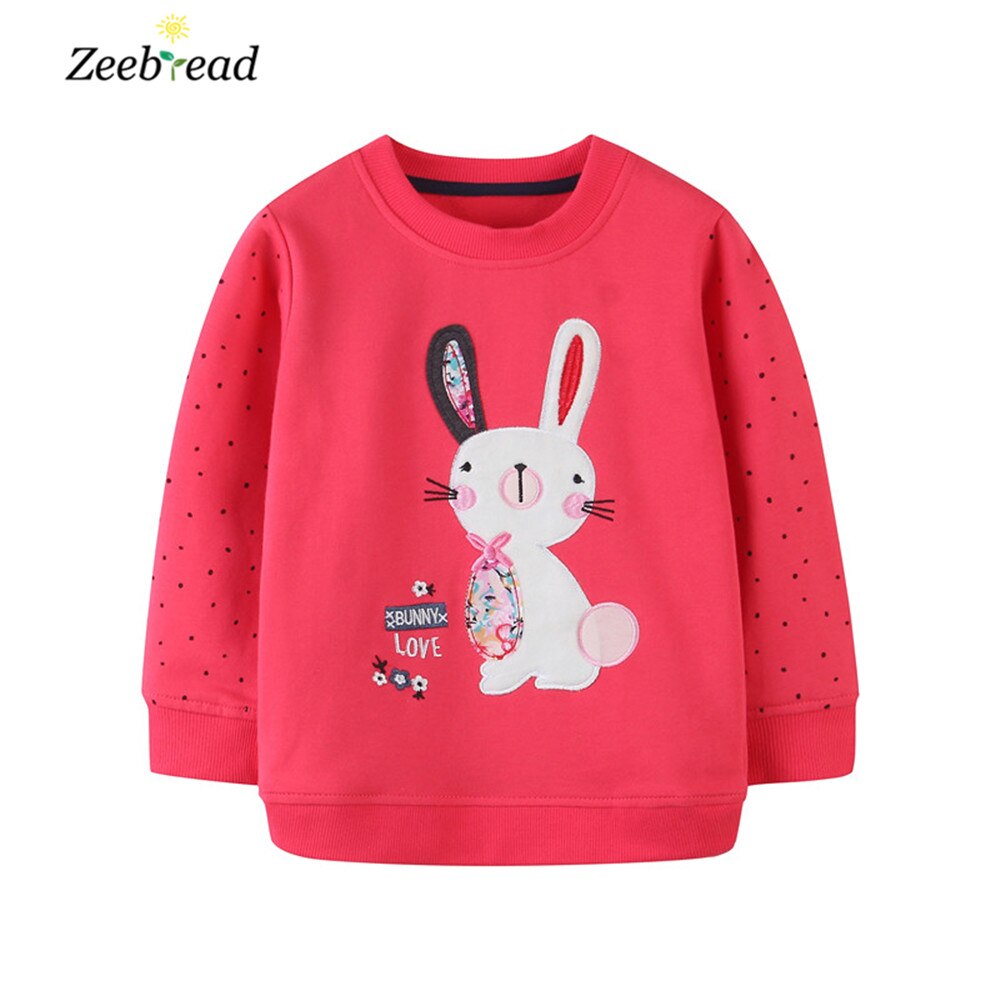 Children's Embroidered Cartoon Bunny Long Sleeve Cotton Sweatshirt - Hot Pink.