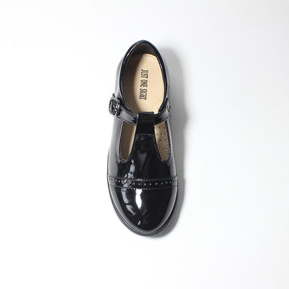 Girls Buckle T-Bar Black Patent Lightweight Leather Shoes