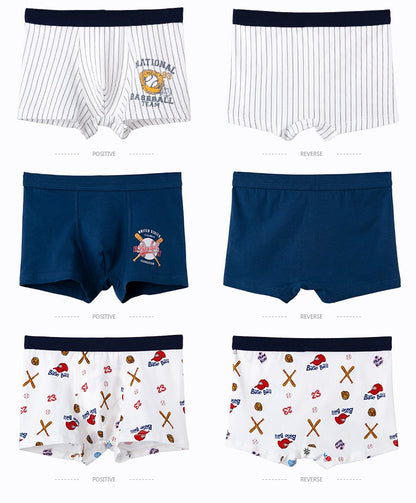 3 pcs/pack Boys Cartoon Print Cotton Underpants - Navy Blue, White.