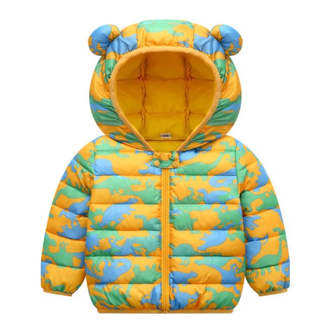 Baby Girls Boys Light Down Cute Jacket with Ear Hoodie - Navy, Green, Yellow.