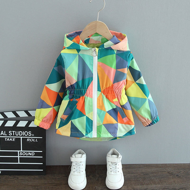 Girls Fashion Thin Flower Hooded Jacket - Green, Red.