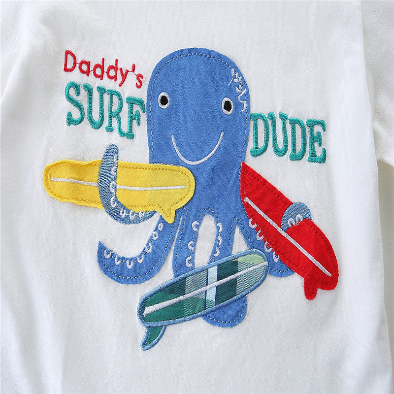 Boys Octopus Print Short Sleeve Cotton Outfit - Blue