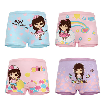 12 pcs Girls Soft Cotton Cartoon Breathable Panties - Multicoloured