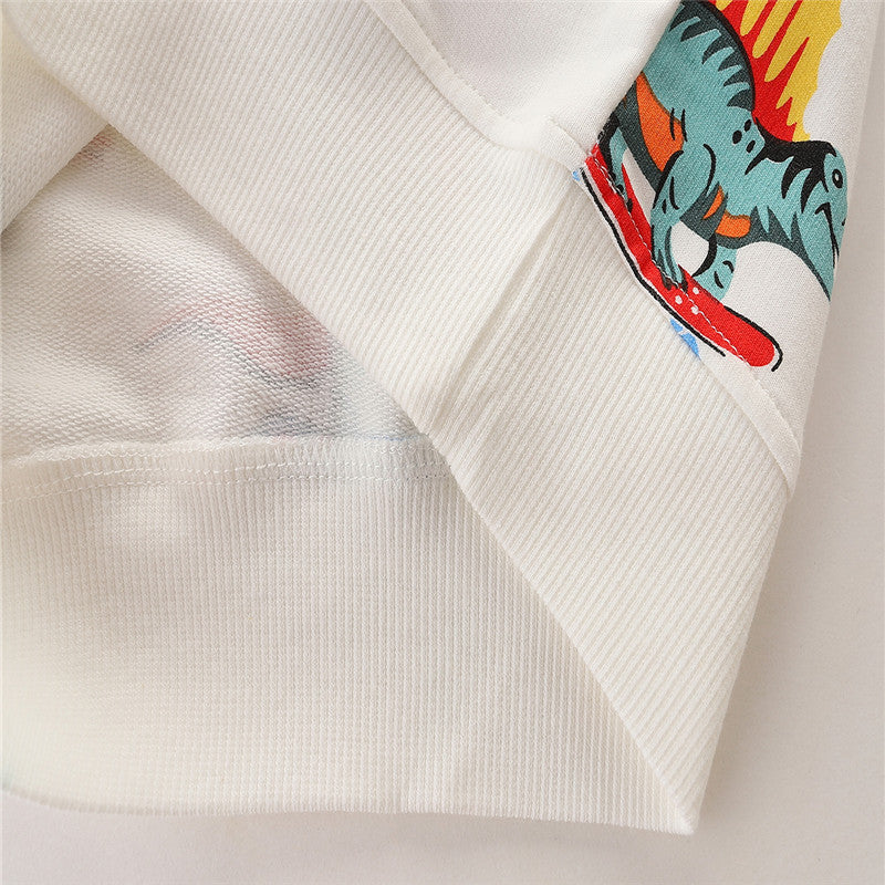Kids Dinosaurs Print Long Sleeve Cotton Sweatshirt - White.