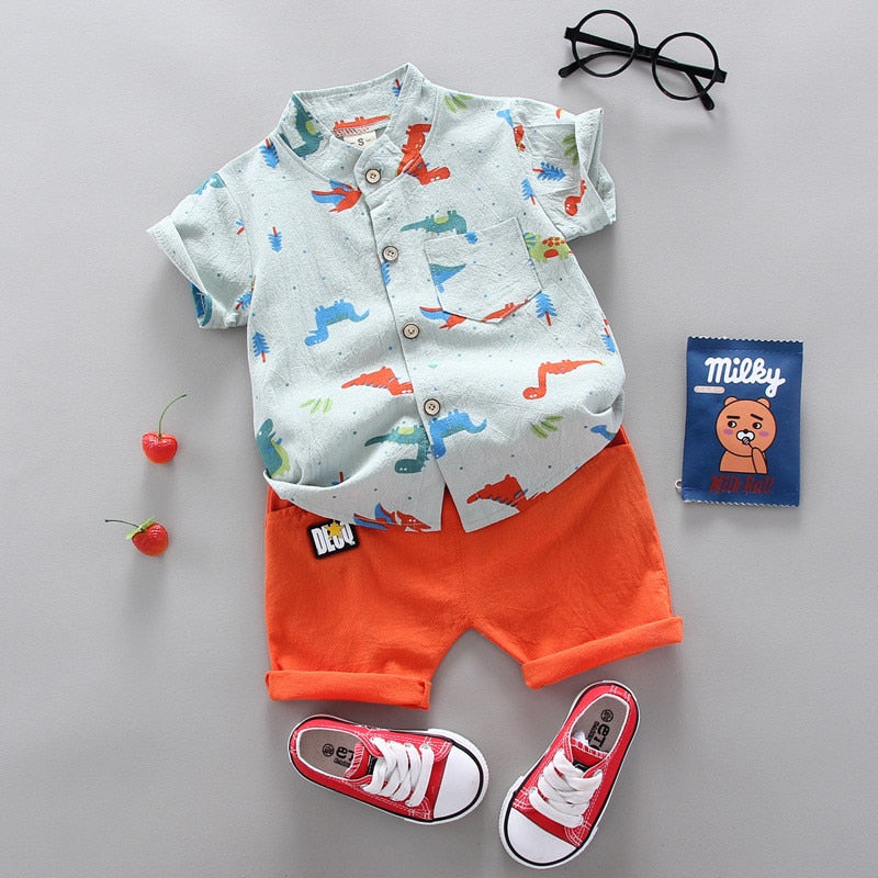 2pcs Baby Boys Cotton Summer Clothing Set of Shirt & Shorts - Blue, Navy, Red.