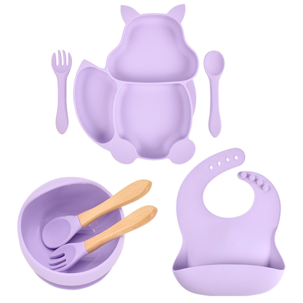 7pcs/set Baby Silicone Suction Children's Tableware Set - Lilac, Green, Blue, Beige.