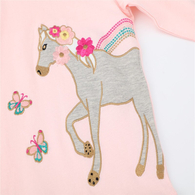 Girls Unicorn Embroidered Long Sleeve Cotton T-shirts - Pink, Navy