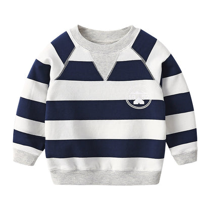 Kids Baby Boy Fashion Long Sleeve Striped Sweatshirt - Black, White