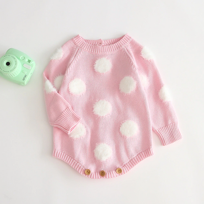 Newborn Baby Girl Boy Candy Colour Knitted Overall - White, Pink, Dots.