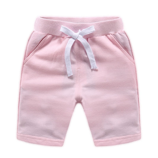Baby Girls Summer Solid Colour Elastic Waist Cotton Shorts - Pink, White.
