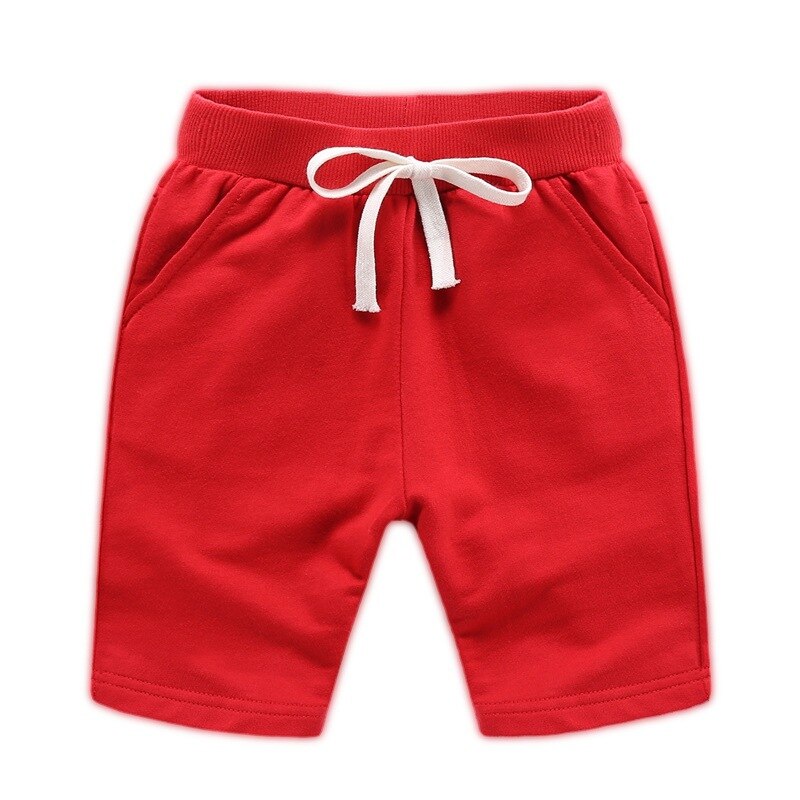 Children's Summer Solid Colour Elastic Waist Cotton Shorts - Orange, Red, Yellow.