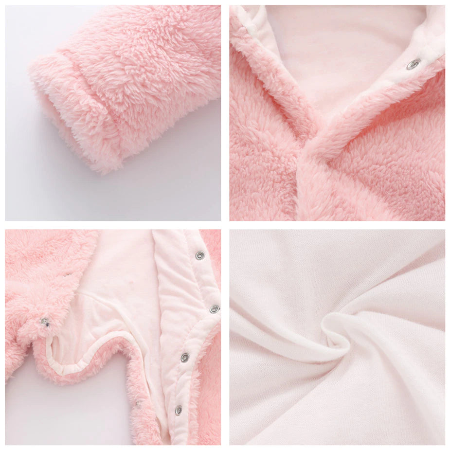 Newborn Baby's Soft Fleece Jumpsuit - Grey, Pink, White, Beige, Blue, Dark Pink