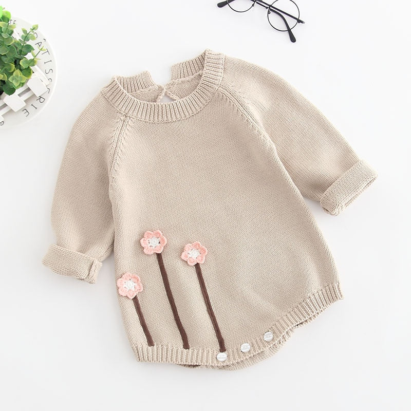 Newborn Baby Girl Boy Candy Colour Knitted Overall - Khaki, Pink.