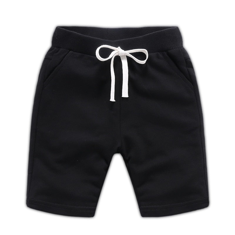 Children's Summer Solid Colour Elastic Waist Cotton Shorts - Black, Grey.