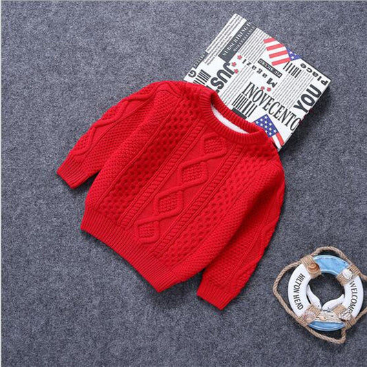 Warm Red Sweater for Girls and Boys, Plush Inside.