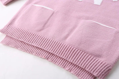 New Spring Girls Animal Print Long Sweater - Grey, Pink, Green.