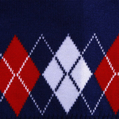 Kids Argyle V-Neck Sleeveless Knit School Sweater Vest - Navy, Grey, Red