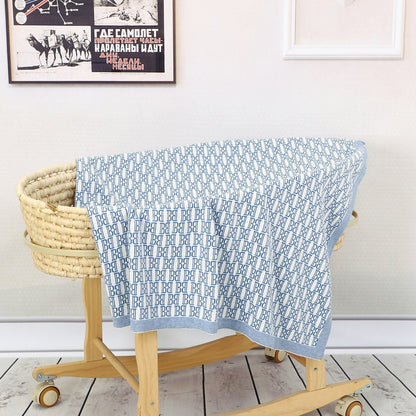 Newborn Babies' Knitted Super Soft 100% Cotton Blankets 100*80cm - Blue, Grey.