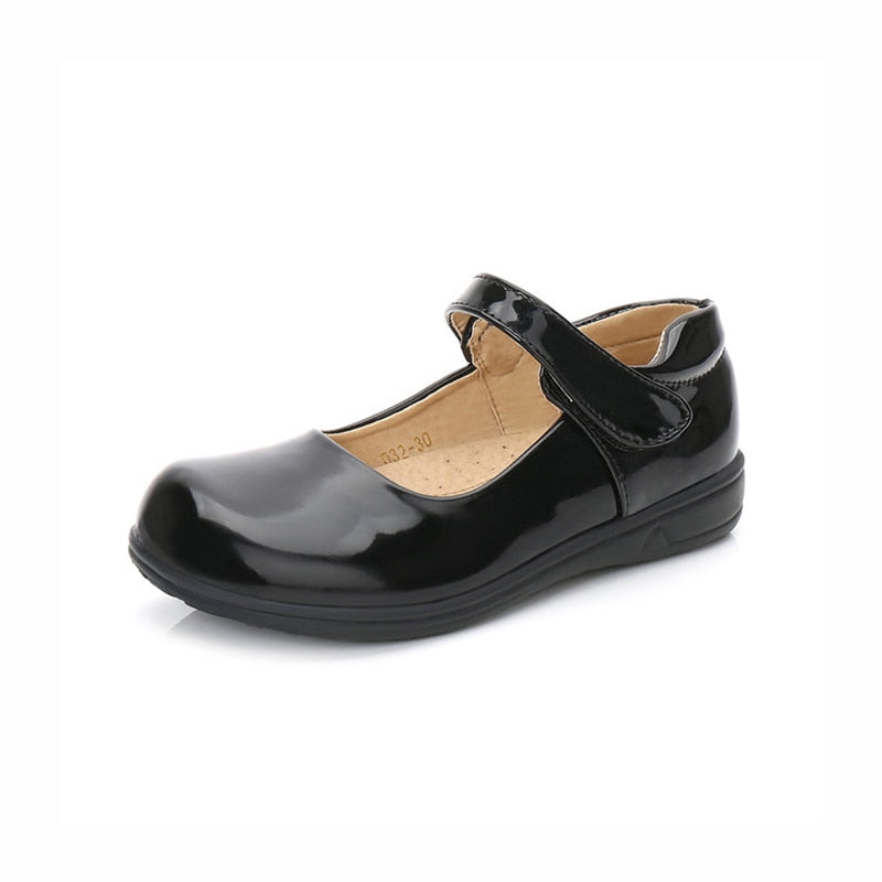 Girls School Breathable Patent Leather Mary Jane Shoes - White, Black.