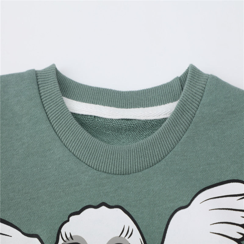 Children's Cartoon Owl Print Cotton Sweatshirt - Khaki.