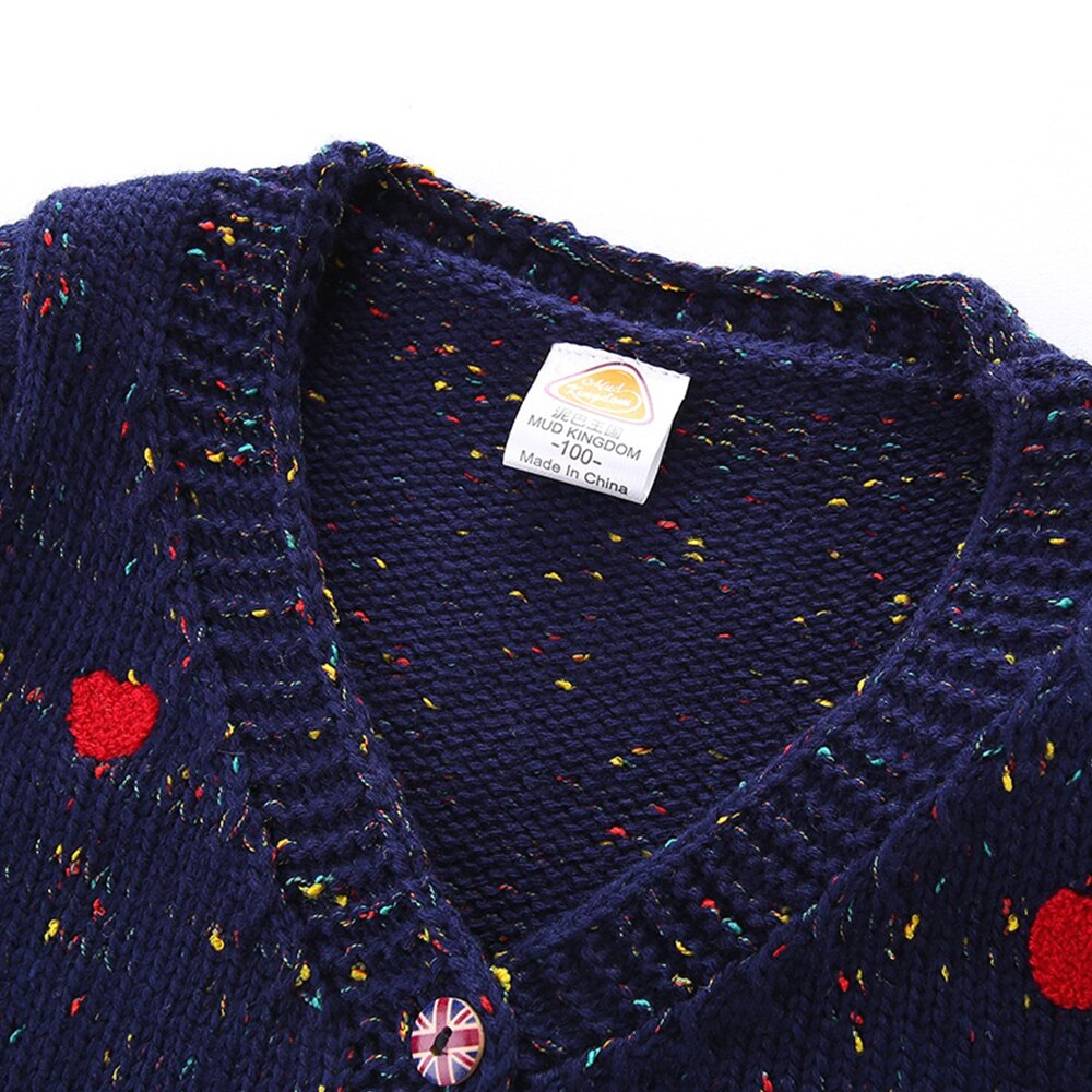 Bright Cute Hearts Cardigan for Girls 3-10 Years Old.